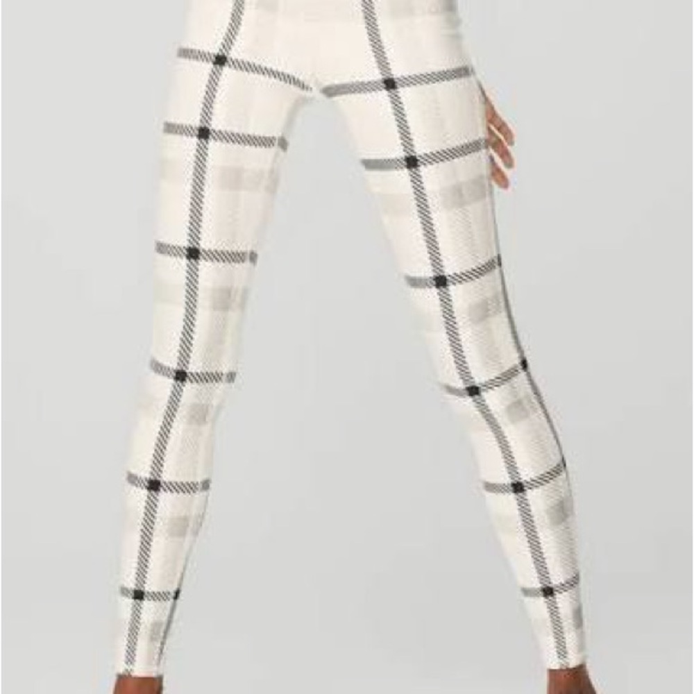 Alo Yoga White Plaid High-Waisted Airlift Leggings size medium